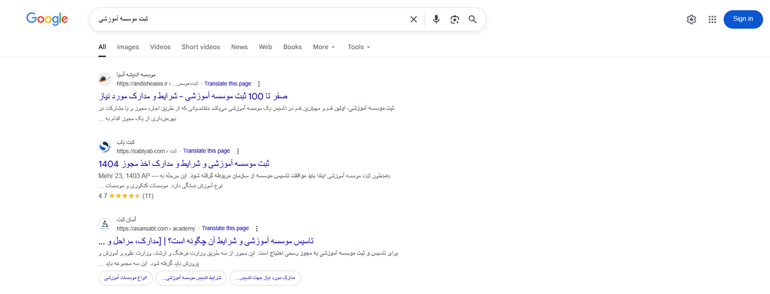 ثبت موسسه آموزشی