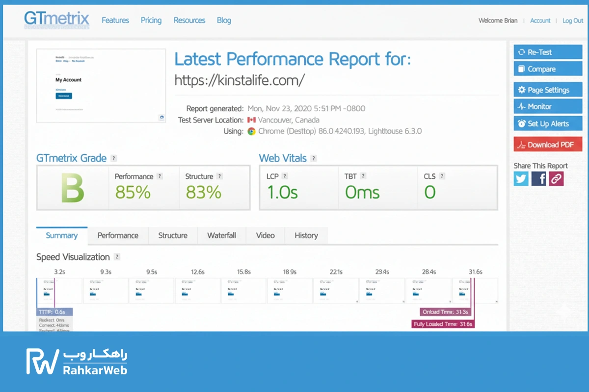 تست سرعت سایت با GTmetrix